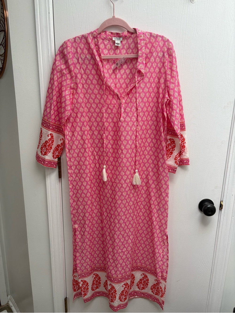 J. Crew Pink Printed Maxi Tunic Dress with Tassel Ties